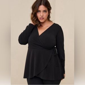 Torrid Studio Knit Surplice Wrapped Long Sleeved Top
